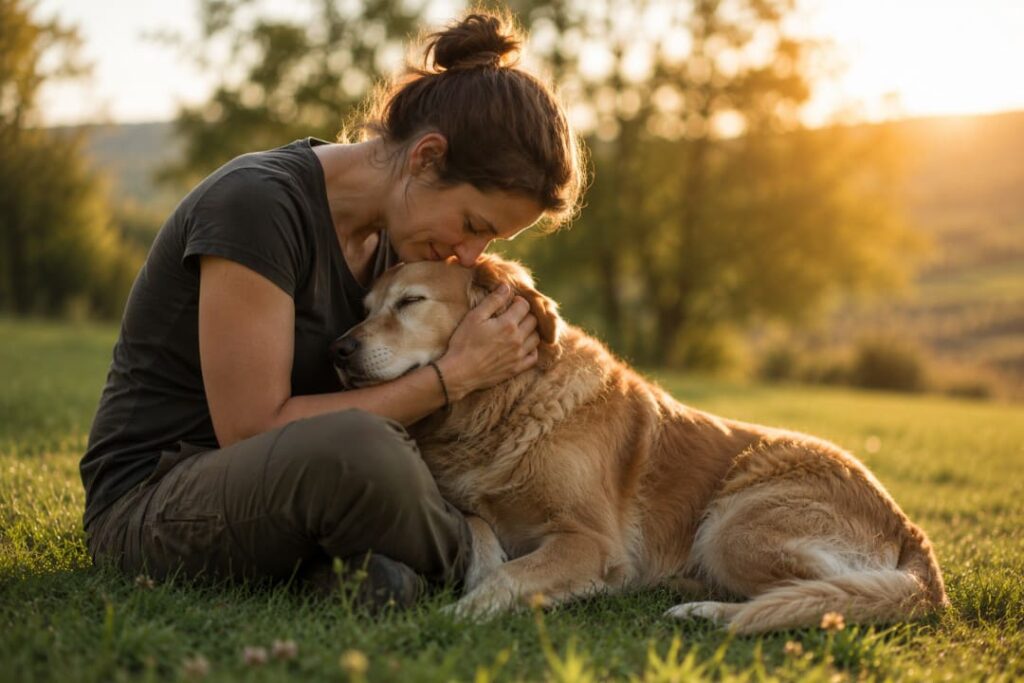 Inniger Moment zwischen Mensch und Hund als Zeichen von Vertrauen und emotionaler Verbundenheit.